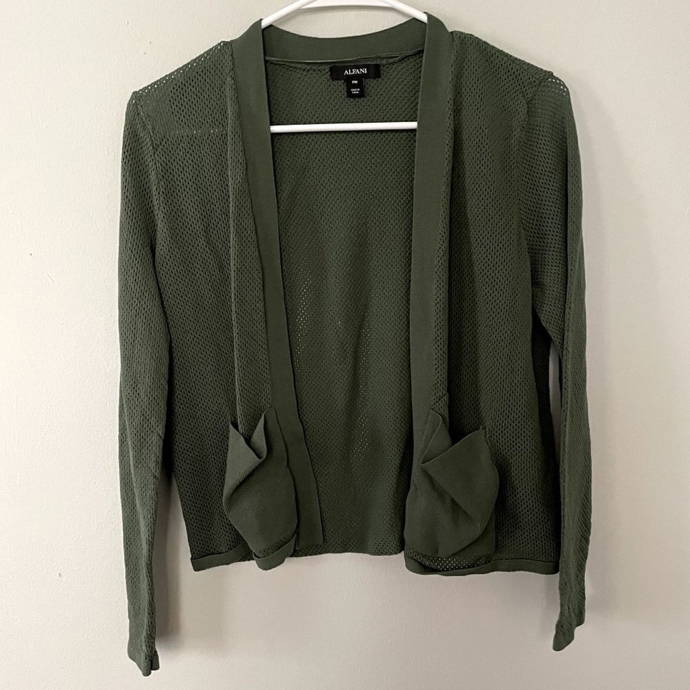 Alfani green 3/4 sleeves cardigan sweater pockets rayon nylon‎ comfortable knit
